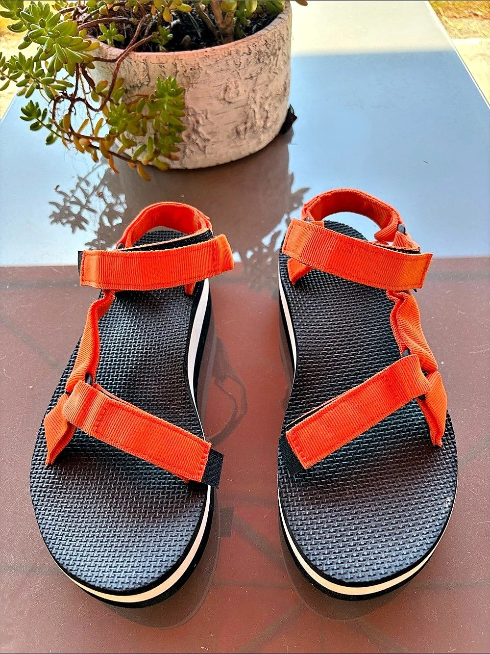 Teva Flatform Universal Orange & Black Platform Sport Sandals